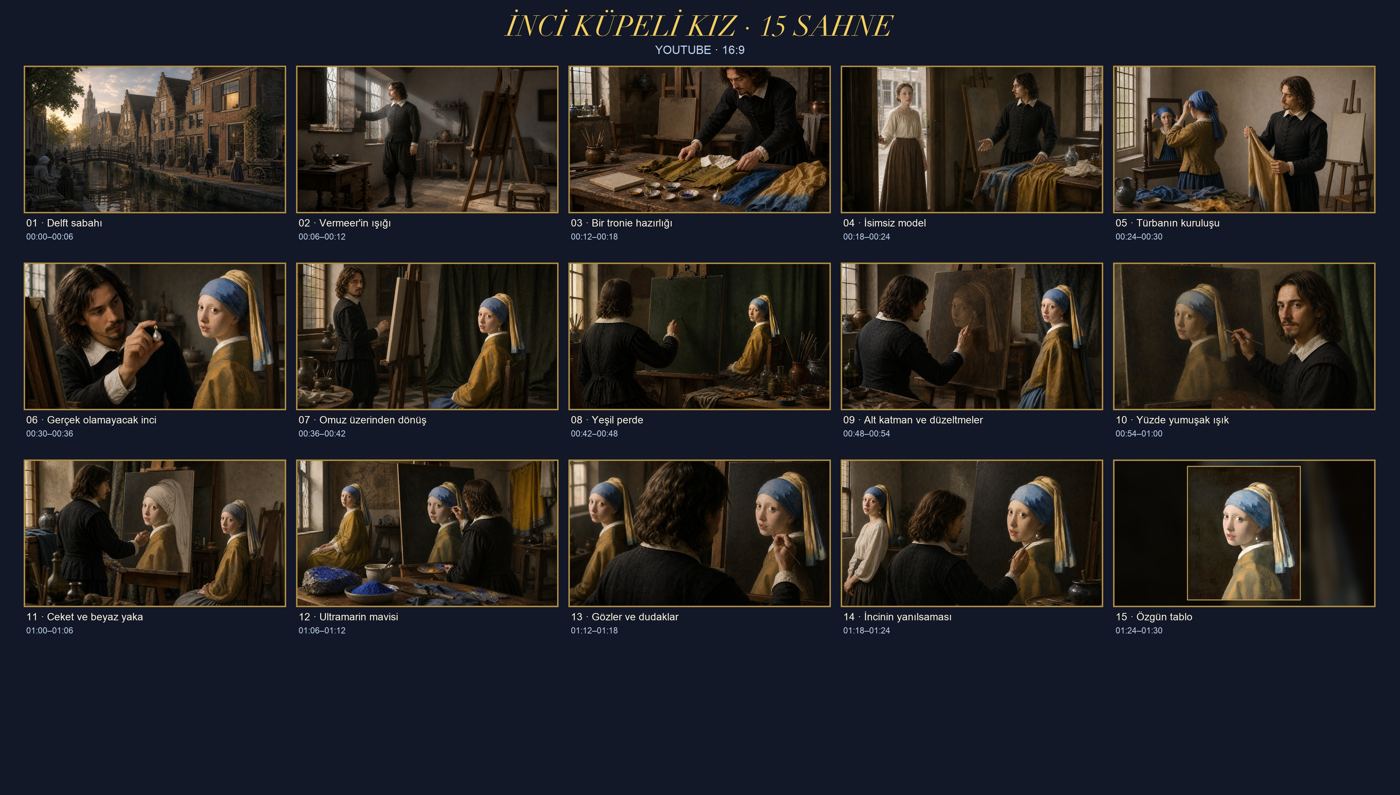 İnci Küpeli Kız filminin storyboard panosu