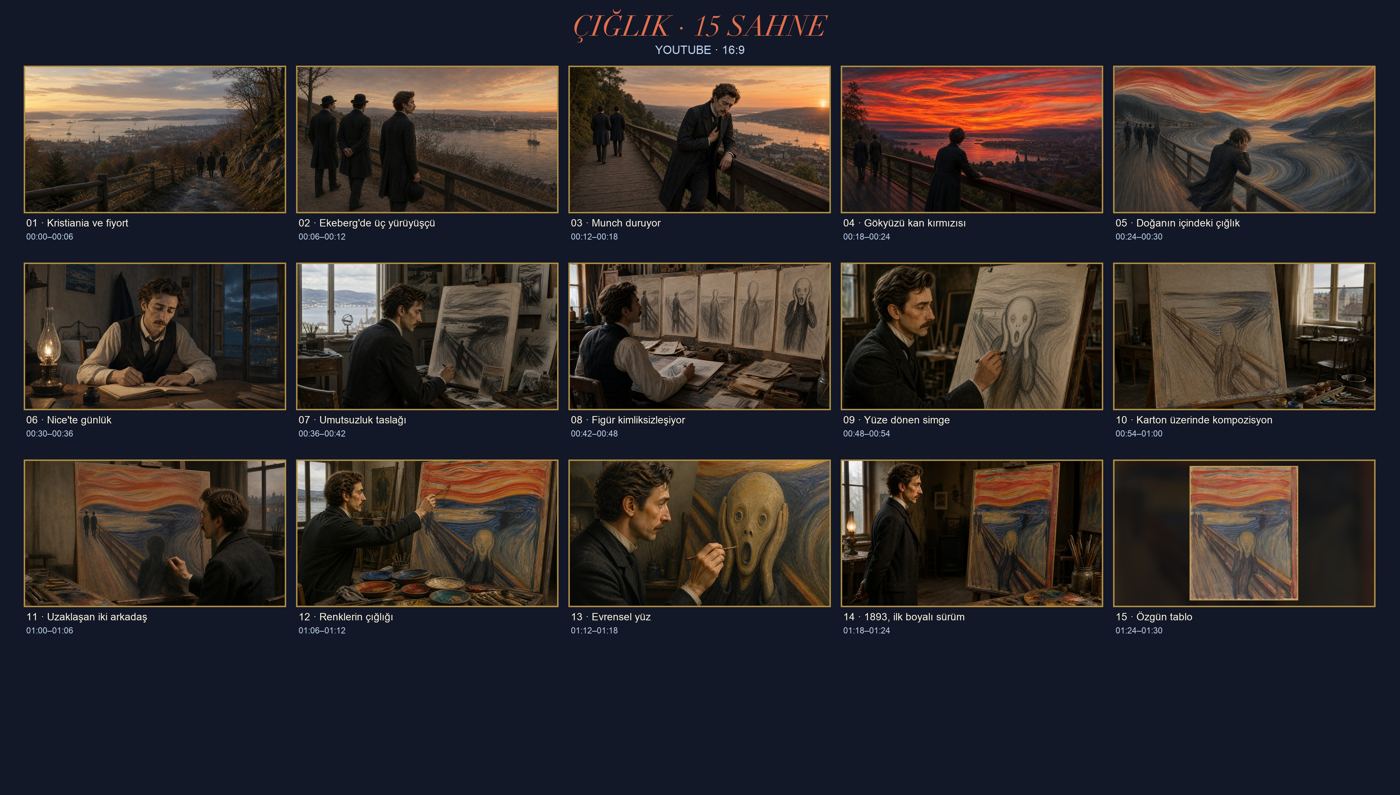 Çığlık filminin storyboard panosu