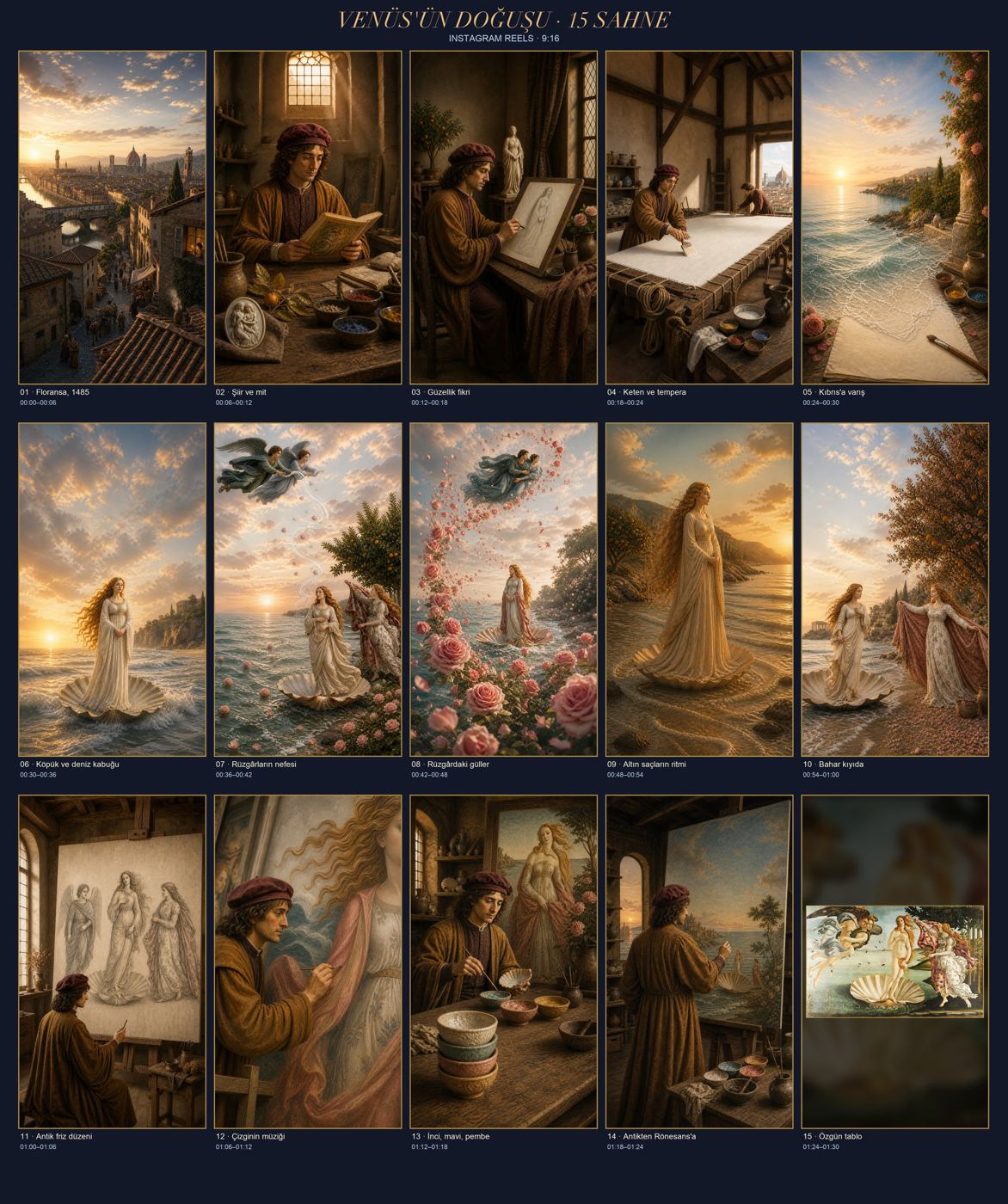 Venüs'ün Doğuşu filminin storyboard panosu