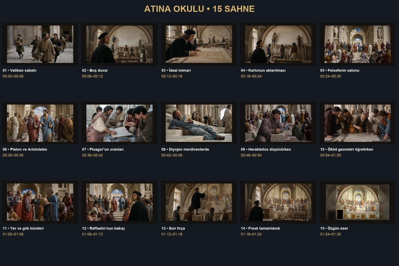 Atina Okulu filminin storyboard panosu