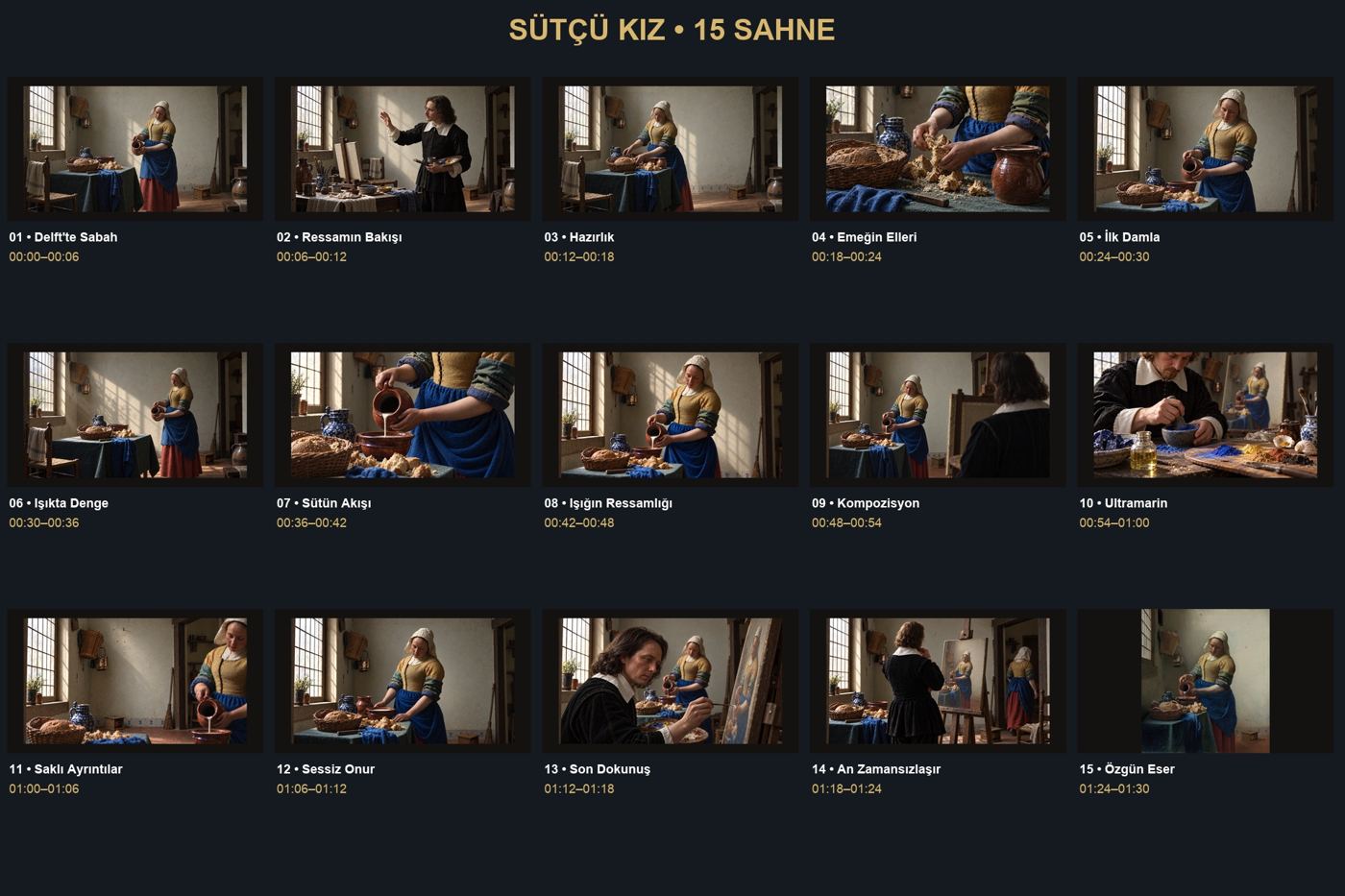 Sütçü Kız filminin storyboard panosu