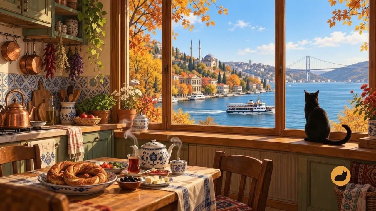 Another Room İstanbul: Boğaz kıyısında kahvaltı, pencerede siyah kedi