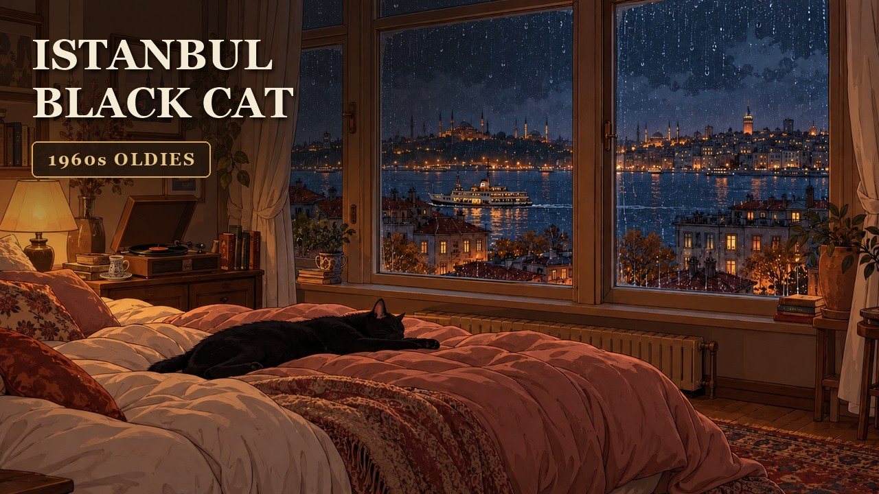 Another Room İstanbul: Yağmurlu Moda'da uyku, yatakta siyah kedi